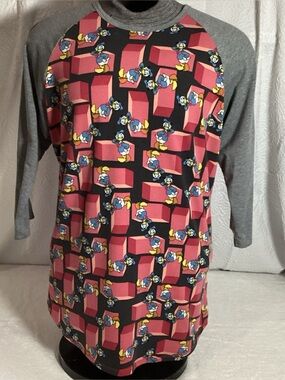 LuLaRoe Disney Donald Duck Womans XL Gray & Pink Jersey Sleeve Pullover Top